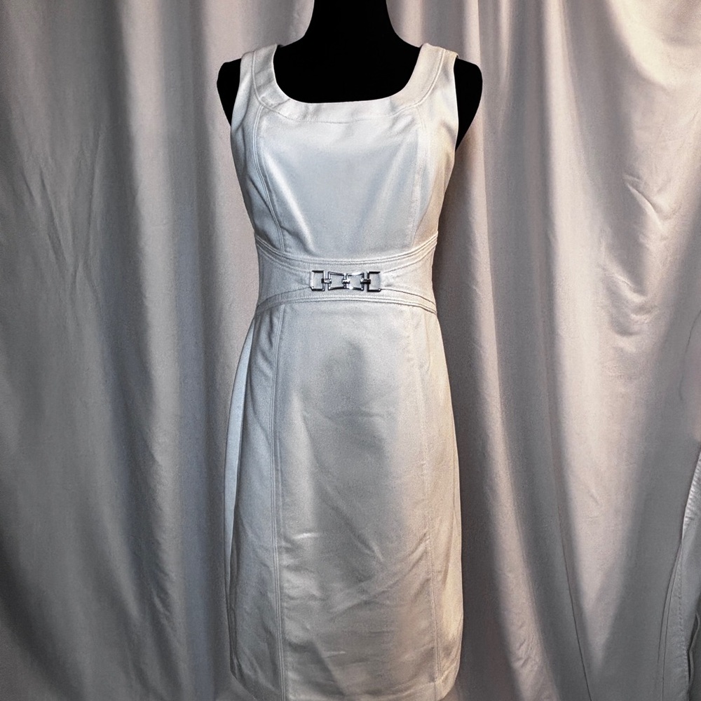 White House Black Market Chic Belted Cream Midi Dress